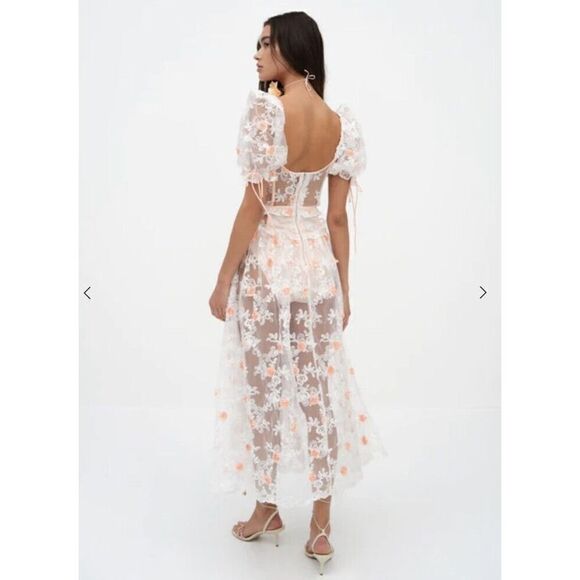 For Love and Lemons Tessa White Floral Appliqué Embroidered Midi Dress Sz M $369 - Picture 4 of 16